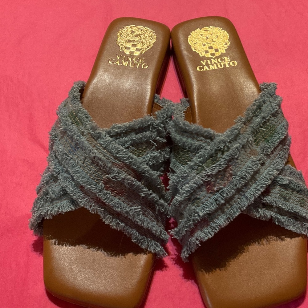 Vince Camuto Distressed Denim Slide Sandals